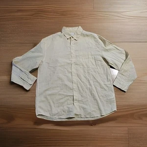 H&M Linen Blend LS Summer Shirt Lg Yellow Button-Up Beach Tropics Relaxed Fit - Picture 1 of 12