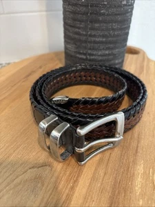 Herren Flechtgürtel Größe 40. Braun & Schwarz Bonded Leder Silber Farbe Hardware - Bild 1 von 5