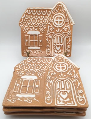 Juego de 4 platos de aperitivo de cerámica para casa de pan de jengibre Godinger nuevos Foto 1 de 3