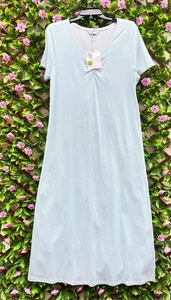 M&S La Mison Be Senteurs Jersey Cotton Maxi Aqua Striped Nightdress Size 12 New - Picture 1 of 4
