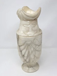 Hand-Carved Alabaster Vase With Draped Relief Motif And Pedestal Base - Picture 1 of 7