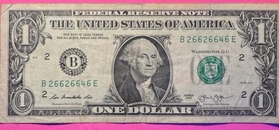 US Federal Reserve Note $1 Fancy Serial No. B 26626646 E 2013 Series B - Image 1 of 3