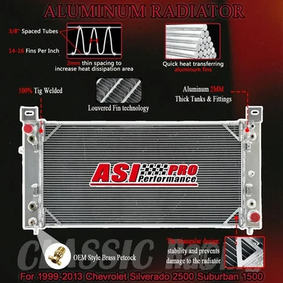 3 Row Aluminum Radiator FOR 1999-2013 Chevrolet Silverado 2500 Suburban 1500 US Foto 1 de 4