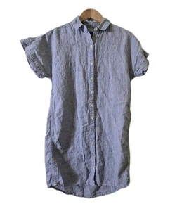 Hemdblusenkleid Tahari Damen XS Leinen gestreift blau weiß kurzarm - Bild 1 von 3