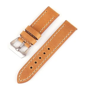 Watch Bands Cowhide Genuine Leather Wristwatch Strap Watch Part Light Brown 24mm - Picture 1 of 3