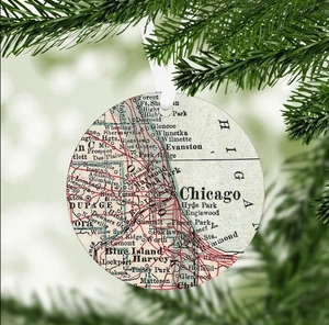 Chicago Map Ornament - Chicago Ornament - Chicago Gift - Chicago Christmas Ornam - Picture 1 of 1