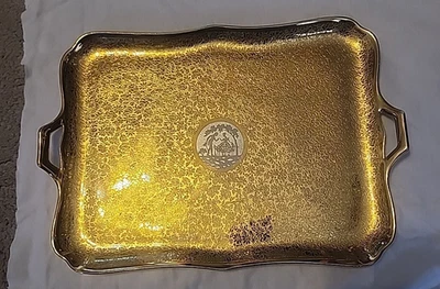 1930s PA Arzberg Baviera Bandeja Placa 24 Incrustadas Moneda Oro Platino 12" x 10" Foto 1 de 4