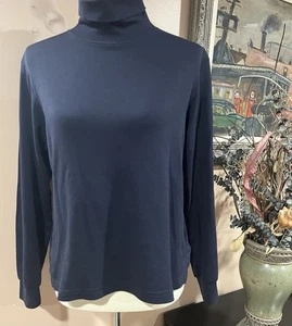 Top Peruvian Connection Pima Algodón Mangas Largas Azul Marino Cuello Simulado Talla M - Imagen 1 de 8