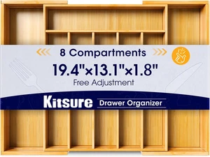 Organizador cubiertos bambu grande erweiterbar 6 a 8 ranuras 19,4x13,1x1,8 Zoll - Bild 1 von 12