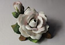 Vintage Unmarked Bisque Capodimonte Rose on Branch Leaves Sculpture Figurine