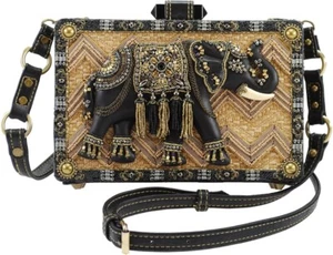 MARY FRANCES Elephant Temple Embellished Crossbody Handbag Small Black Natural - Picture 1 of 15