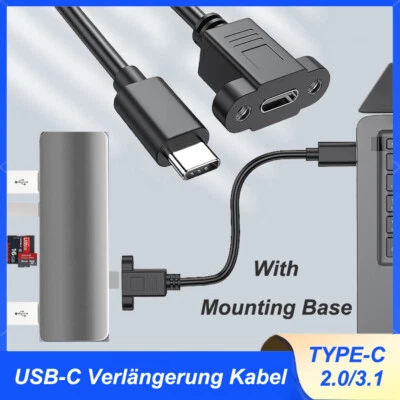 USB-C 3.1/2.0 Verlängerung Kabel C-Stecker auf C-Buchse Mit Befestigungssockel - Bild 1 von 4