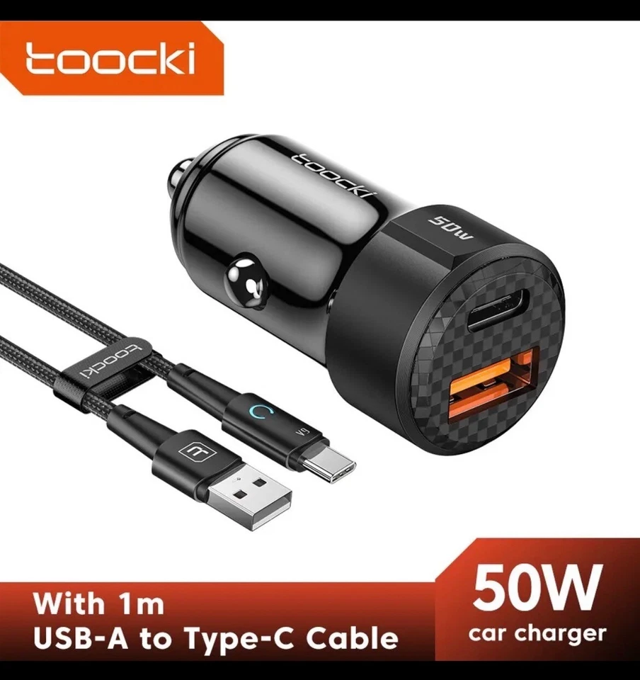 Dual Type C Fast 50W Car Charger Adapter PD Cable For iPhone 14 13 12 11 Pro Max - Image 1 of 1