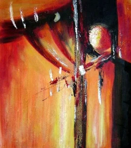 24x20 Red and Black Abstract Form Oil Painting Modern Nonobjective - Picture 1 of 1