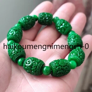 Brazalete de cuentas talladas a mano de jadeíta verde natural de 16 mm certificado 7,5" - Imagen 1 de 10