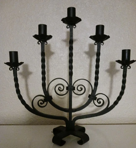 Vintage Spanish Revival Hand Forged Wrought Iron  5 CandleCandelaria 15.5" Tall Cover