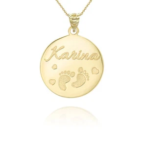 Collar colgante de oro liso 14k personalizado con nombre grabado nombre de 10k - Imagen 1 de 9