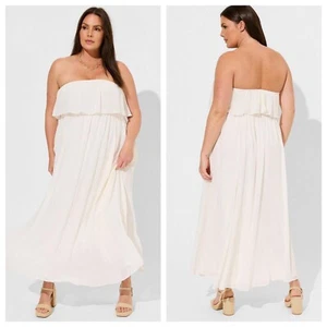 Torrid Maxi Dress 3 Ivory Chiffon Strapless Ruffle Flowy Wedding Womens Plus 3X - Picture 1 of 11