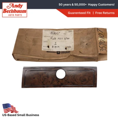 1972-1973 Plymouth Gran Fury Dodge Monaco Glovebox Woodgrain Plate 3590107 NOS. - Image 1 of 4