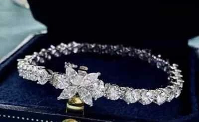 Теннисный браслет с бриллиантами круглой огранки VVS1 с покрытием из белого золота 14 карат 10 карат - Изображение 1 из 3