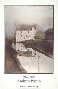 ANDREW WYETH XRare 1985 fuera de imprenta medio tono litoestampado molino de harina, Brinton's Mill NYGS - Imagen 1 de 1