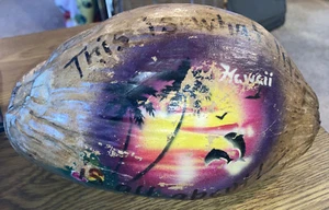 Cartolina d'epoca Hawaii dipinta a mano cocco circa anni 80, scena Cool Island (#1) - Foto 1 di 5