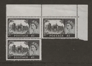 GB QEII Castles 1959 - 1968 £1 Block of 3 MNH perf 11.9 MWM Multi Crown - Picture 1 of 2