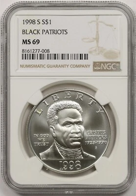 1998-S Black Patriots $1 NGC MS 69 Modern Commemorative Silver Dollar - Image 1 of 4