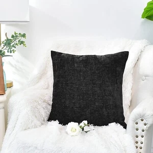 Schwarz Chenille Kissen 24 Zoll 2er Set seitlicher Reißverschluss robust gemütlicher Stoff - Bild 1 von 4