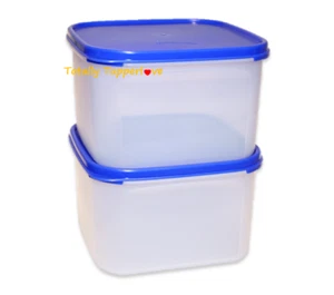 Tupperware #2 Cuadrados Modular Mates 11 Tazas Sellos Transparentes y Azules Conjunto De Colección NUEVO - Imagen 1 de 2