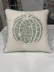 2- Rachel Ashwell Shabby Chic Square 16x17” Beaded Pumpkin Pillows Holiday Fall - Picture 1 of 6