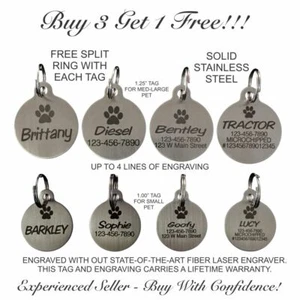 Custom Engraved STAINLESS STEEL Circle Paw Pet Tag Dog Cat ID IDENTIFICATION - Picture 1 of 1