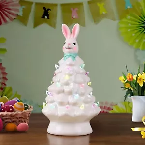 Bunny Tree Easter LED Lights Decorations Battery Powered, Resin Ornament Decor - Picture 1 of 8