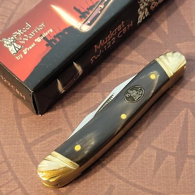 Steel Warrior Knife Two Blade Muskrat Smooth Black Horn Handles - Image 1 of 4