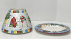 Large Yankee Candle Lamp Shade Plate Winter Quilt Snowmen Patchwork Christmas