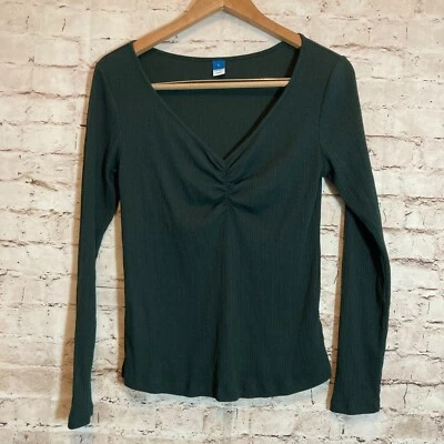 Old Navy Top Womens Large Forest Green Ribbed Sweetheart Neck Stretch Cotton - Image 1 of 4