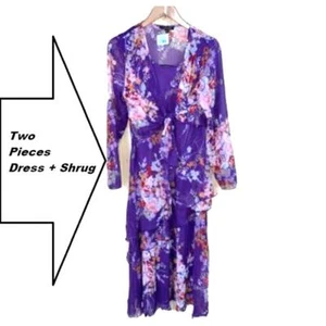LOT Pyramide Collection LOT Petite ROBE MAXI 6/8 Niveaux + Veste Violet Mousseline - Photo 1/13