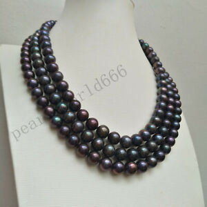  50" Tahitian AAA Iridescent Round Black Real Pearl Necklace 14k Gold P
