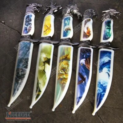 DAGA COLECCIONABLE CAZADOR DE COLECCIONISTAS 13" Cabeza de Animal Pomo Hoja Fija Foto 1 de 4