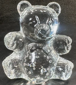 Crystal Teddy Bear w/ Bow Tie Art Glass Figurine Paperweight 3" Air Bubbles - Picture 1 of 4