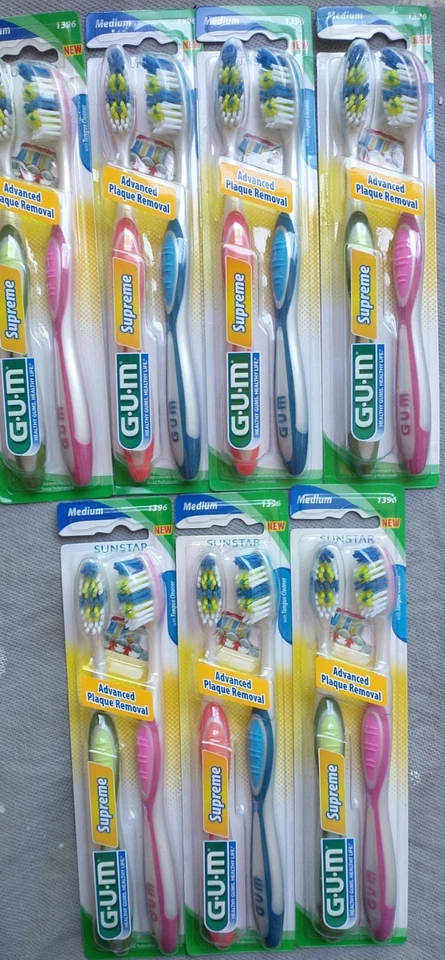 14 (7 Twin Packs) GUM Supreme Medium Bristle Toothbrush Sunstar 1396 Dental New - Image 1 of 1