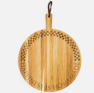NIB Mackenzie Childs Check Large Oak Serving Board Cutting Happiness is Homemade - Picture 1 of 7