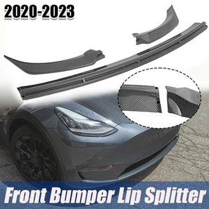 Fits Tesla Model Y 2020~2024 Carbon Style ABS Front Bumper Lip Spoiler Splitter - Bild 1 von 8