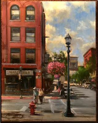 West on Walton St., Armory Square, Syracuse   14x11 in. Oil canvas HALL GROAT II - Image 1 of 4