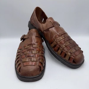 STACY ADAMS Shoes Mens 10.5 Fisherman Sandals Genuine Leather Brown Woven Buckle - Picture 1 of 10