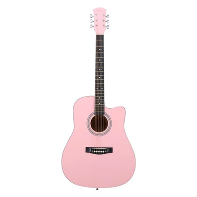 Pink 41 inch Dreadnought Barrel-shaped Cutaway Acoustic Guitar with Pick Strings - Image 1 of 4