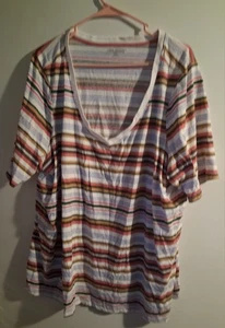 Lane Bryant Multicolor Stripe Short Sleeve V-neck Blouse Sz 26/28 - Picture 1 of 3