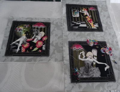 Schöne Reststoffe 3x Panel LOVELY DANCING Baumwolle Patchwork Basteln DIY - Bild 1 von 4