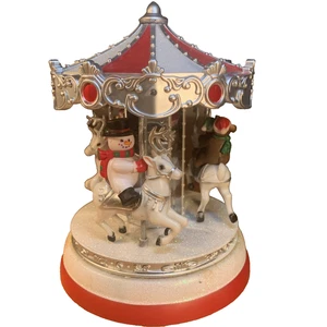 Animated Christmas Merry Go Round Reindeer Santa Light Up Carousel Music Box - Picture 1 of 4