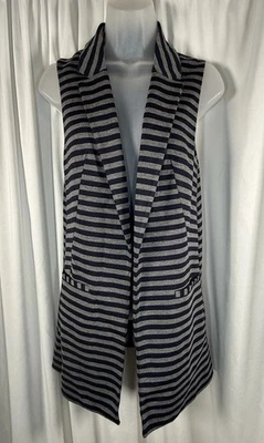 Chaleco largo abierto sin mangas The Limited Stripes gris azul marino XS Preppy 89-18 Foto 1 de 4